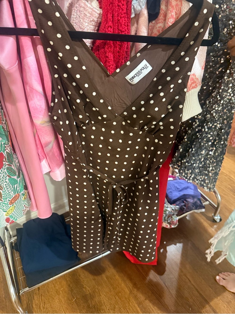 Princess Polly Brown Polka Dot V-Neck Dress